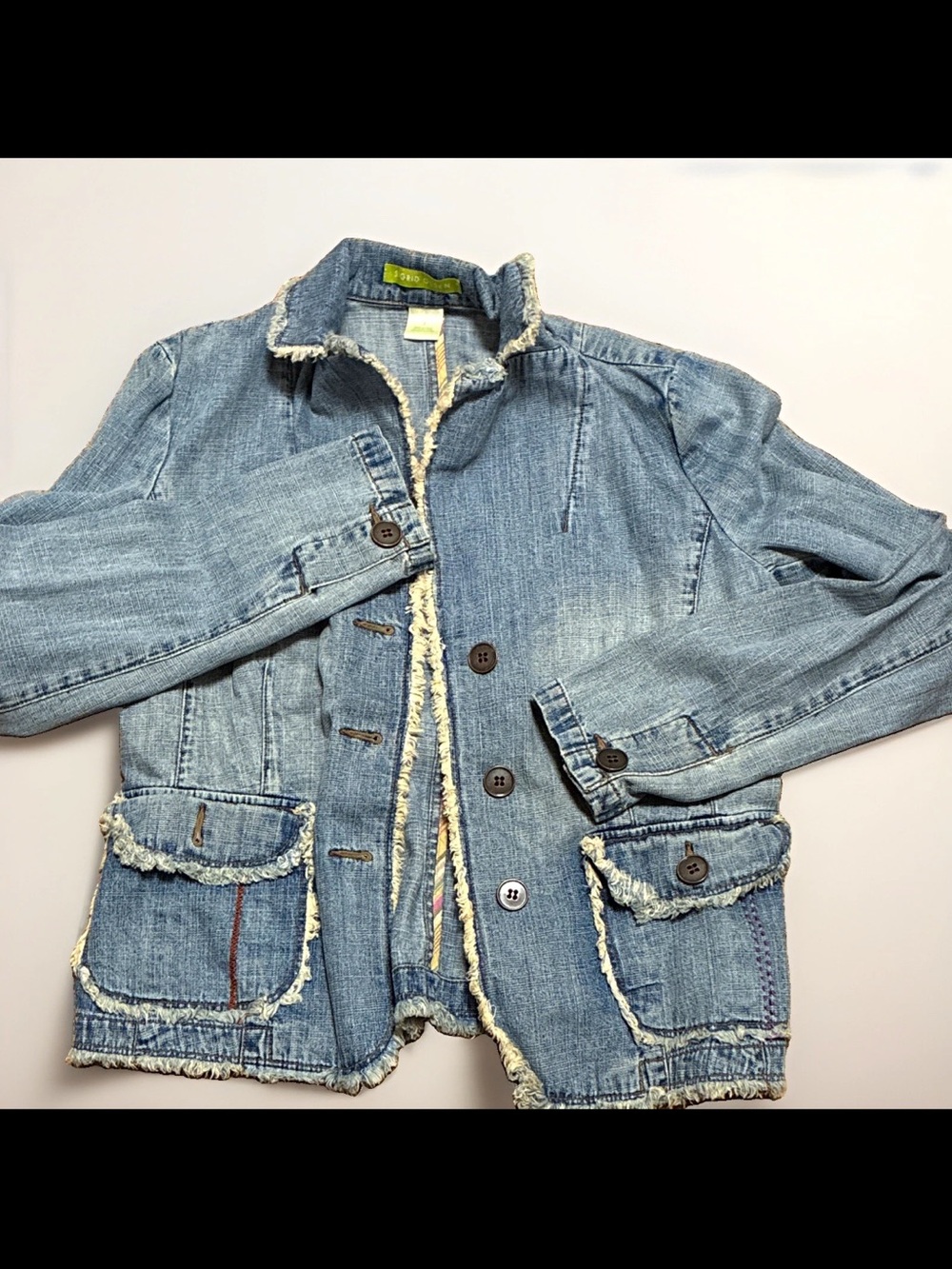 Sigrid Olsen Women’s Light Blue Denim Jacket with Cream Frayed Trim